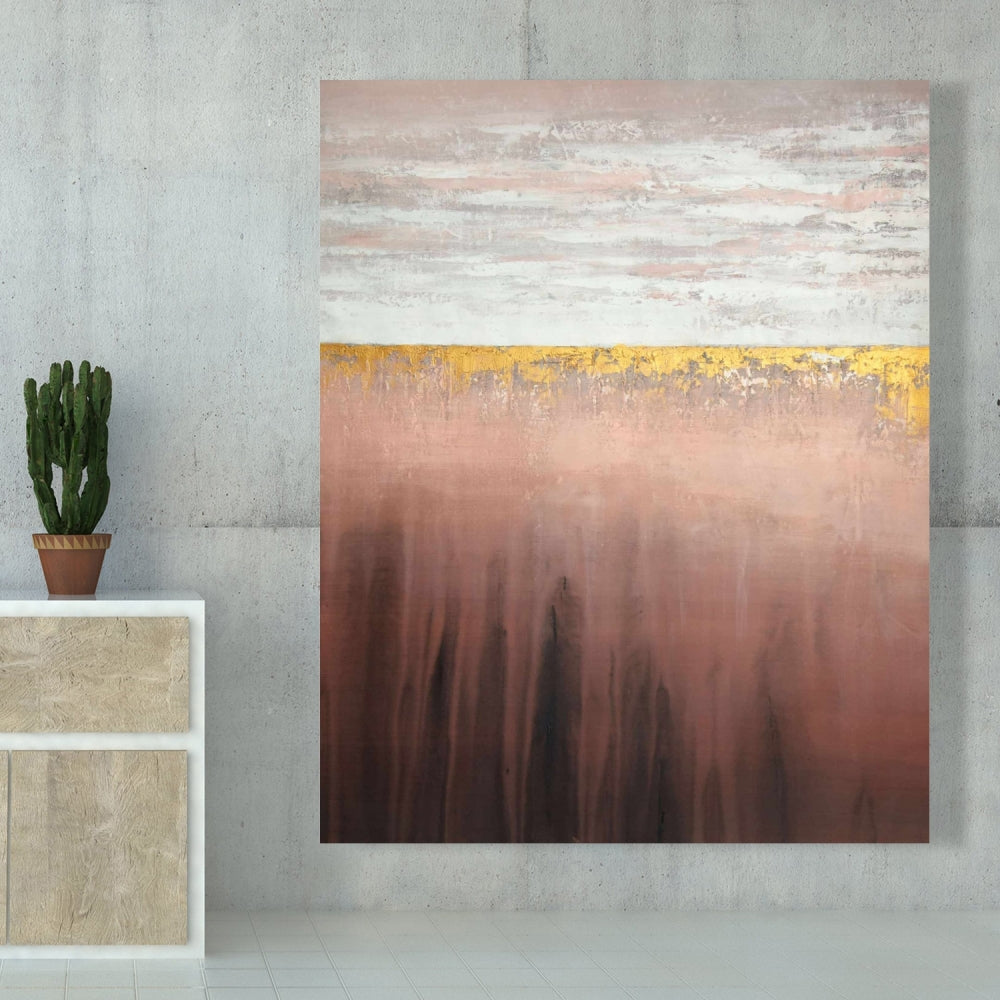 Golden Pink Canvas - Minimalist White Bedroom Home Decor