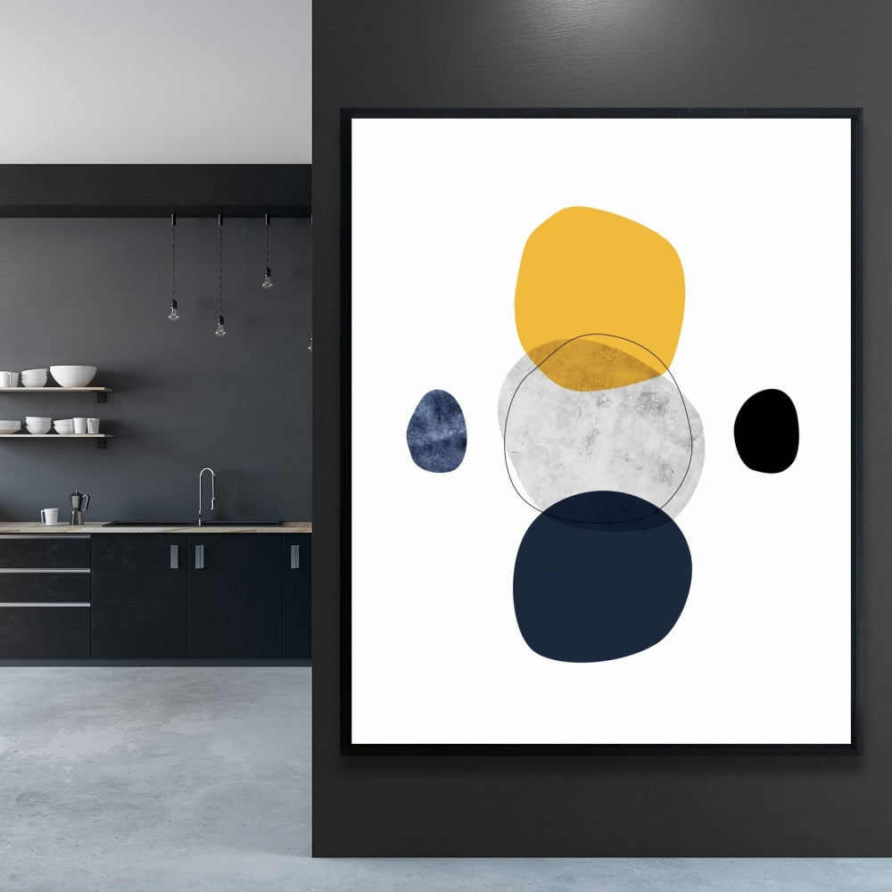 Blue Shapes Livingroom Framed Canvas - Spheres Home Decor