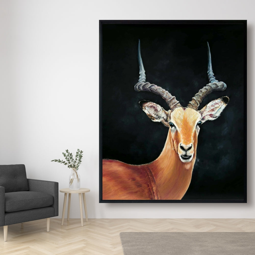 Toile rustique représentant un cerf antilope | Décoration murale encadrée