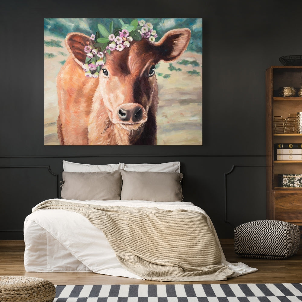 Brown Rustic Animals Canvas | Cute Jersey Cow Home Decor