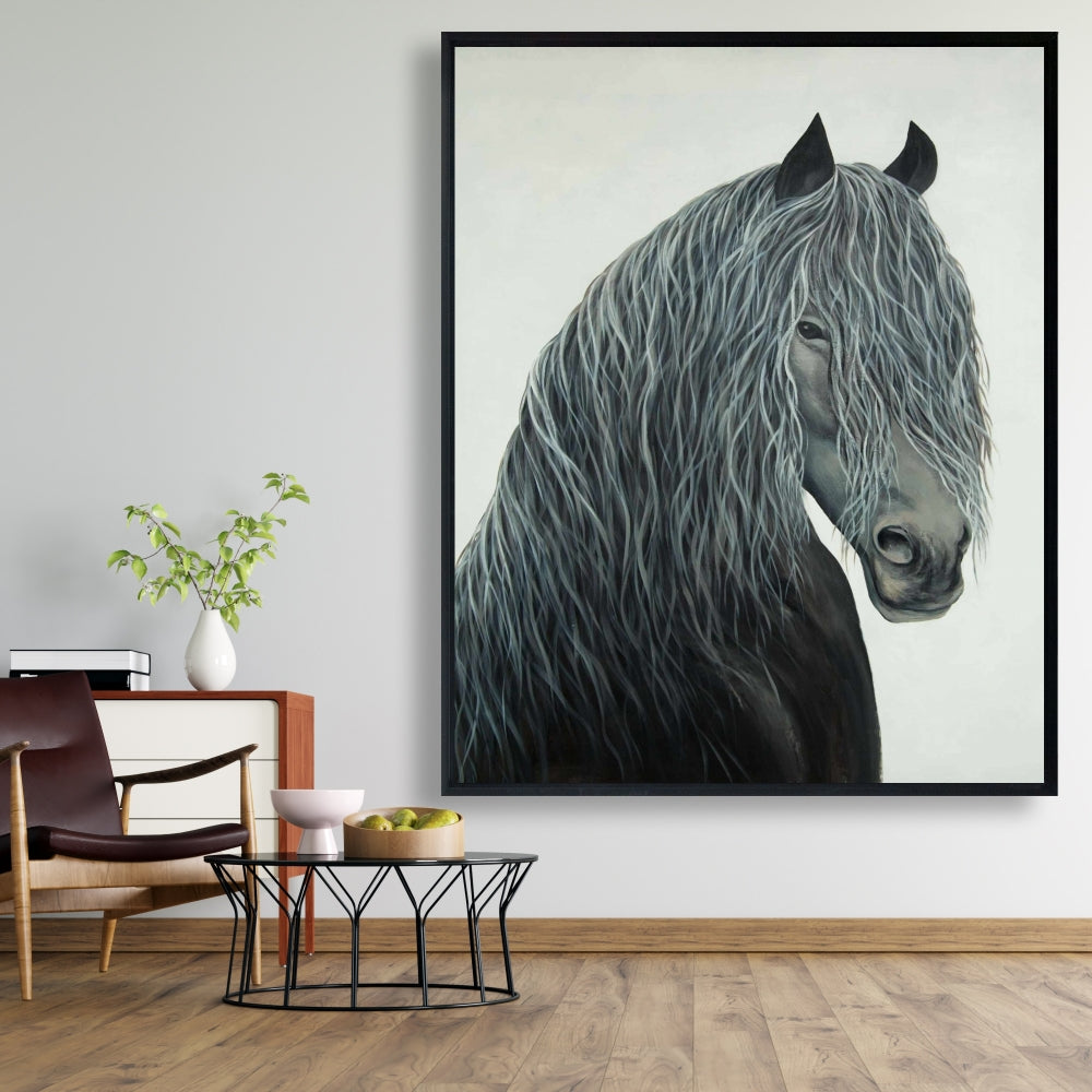 Wild Heart Horse Framed Canvas | Black Farm Animals Decor