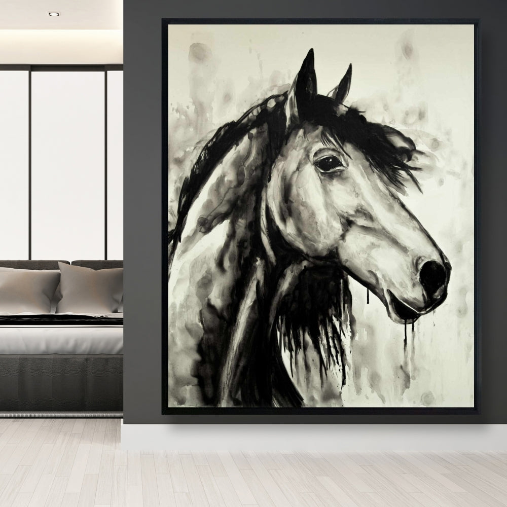 Toile rustique beige motif cheval esprit | Décoration d'intérieur