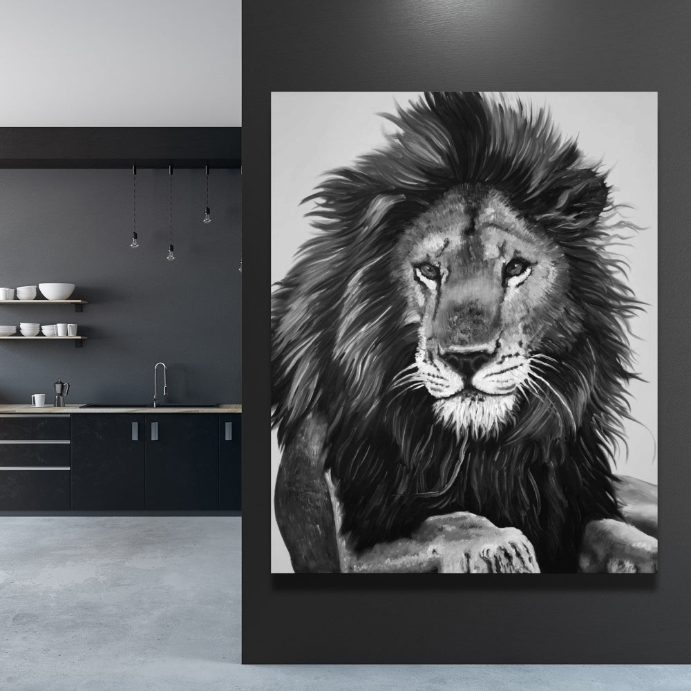 Lion King Monochrome Canvas | Feline Artwork for Home Decor