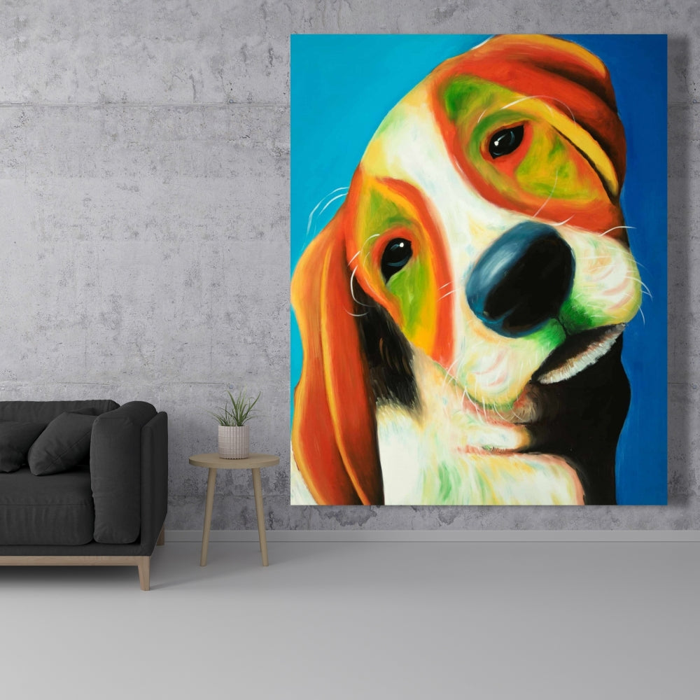 Colorful Beagle Dog Blue Canvas | Animal Bedroom Decor