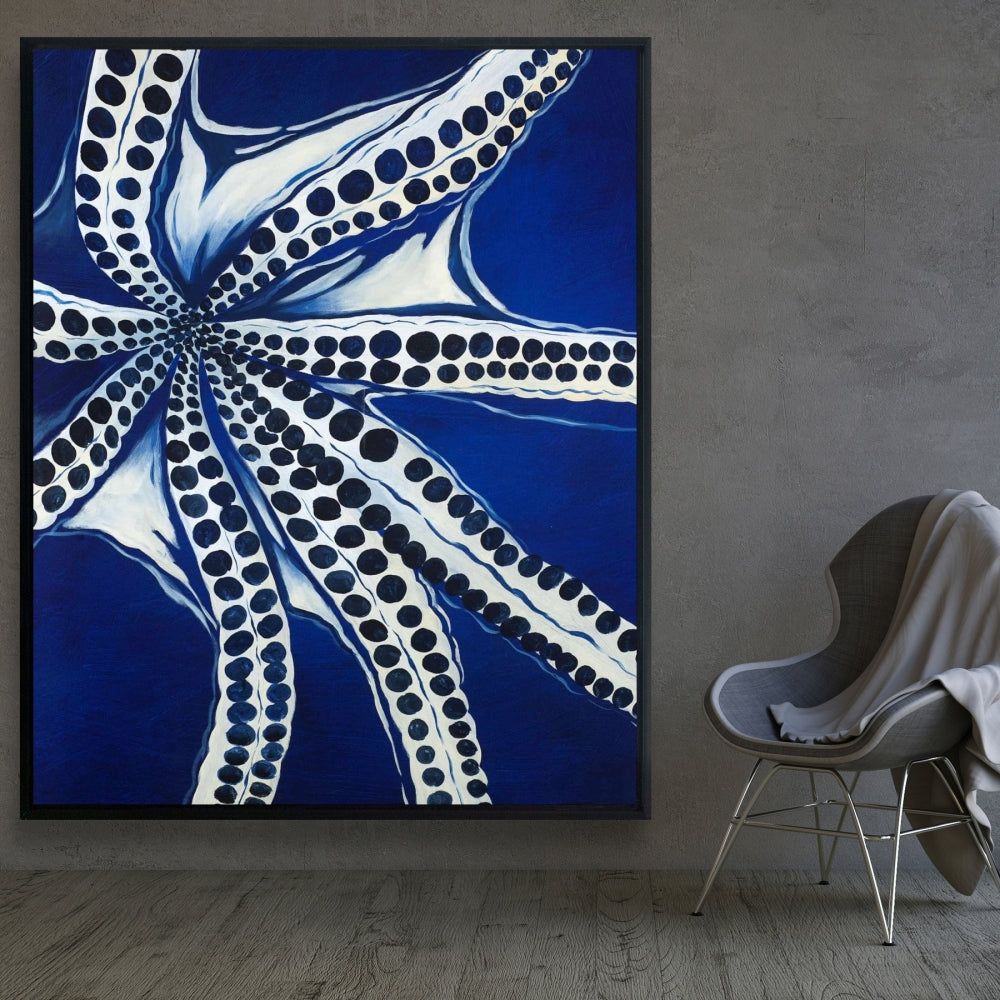 Swimming Octopus Canvas | Bedroom Decor | Blue Framed Art