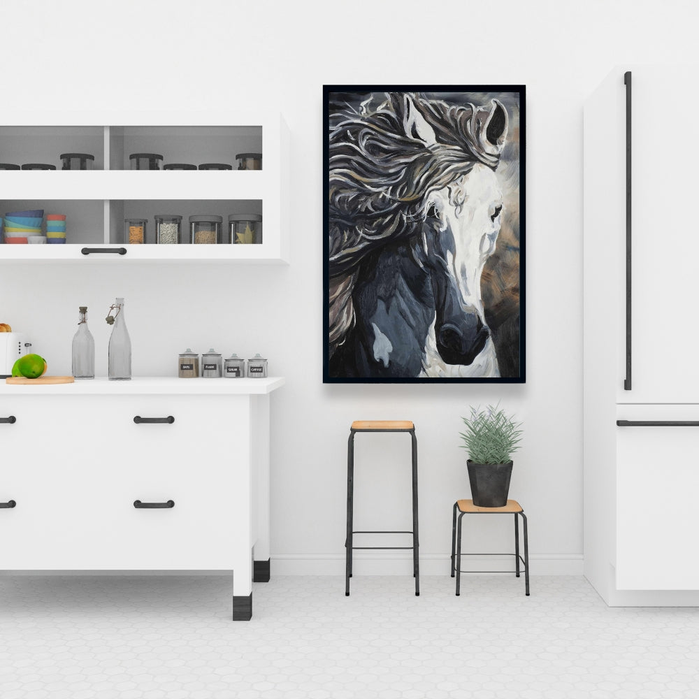 Toile bleue « Cheval sauvage » | Décoration de chambre contemporaine