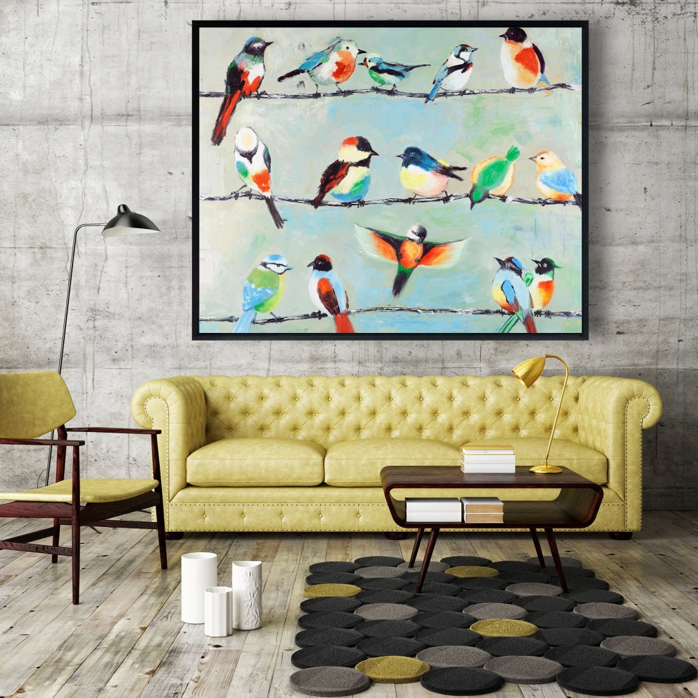 Small Abstract Colorful Birds | Framed Canvas Home Decor