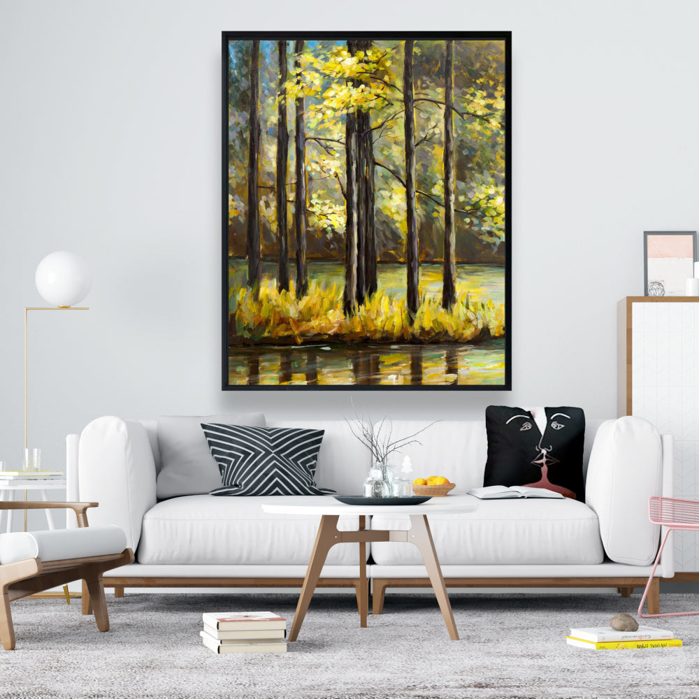 Arbres au milieu du lac – Toile décorative paysage bleu