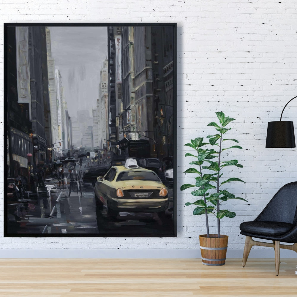 New York in the Dark Canvas | Gray Frame | Bedroom Decor