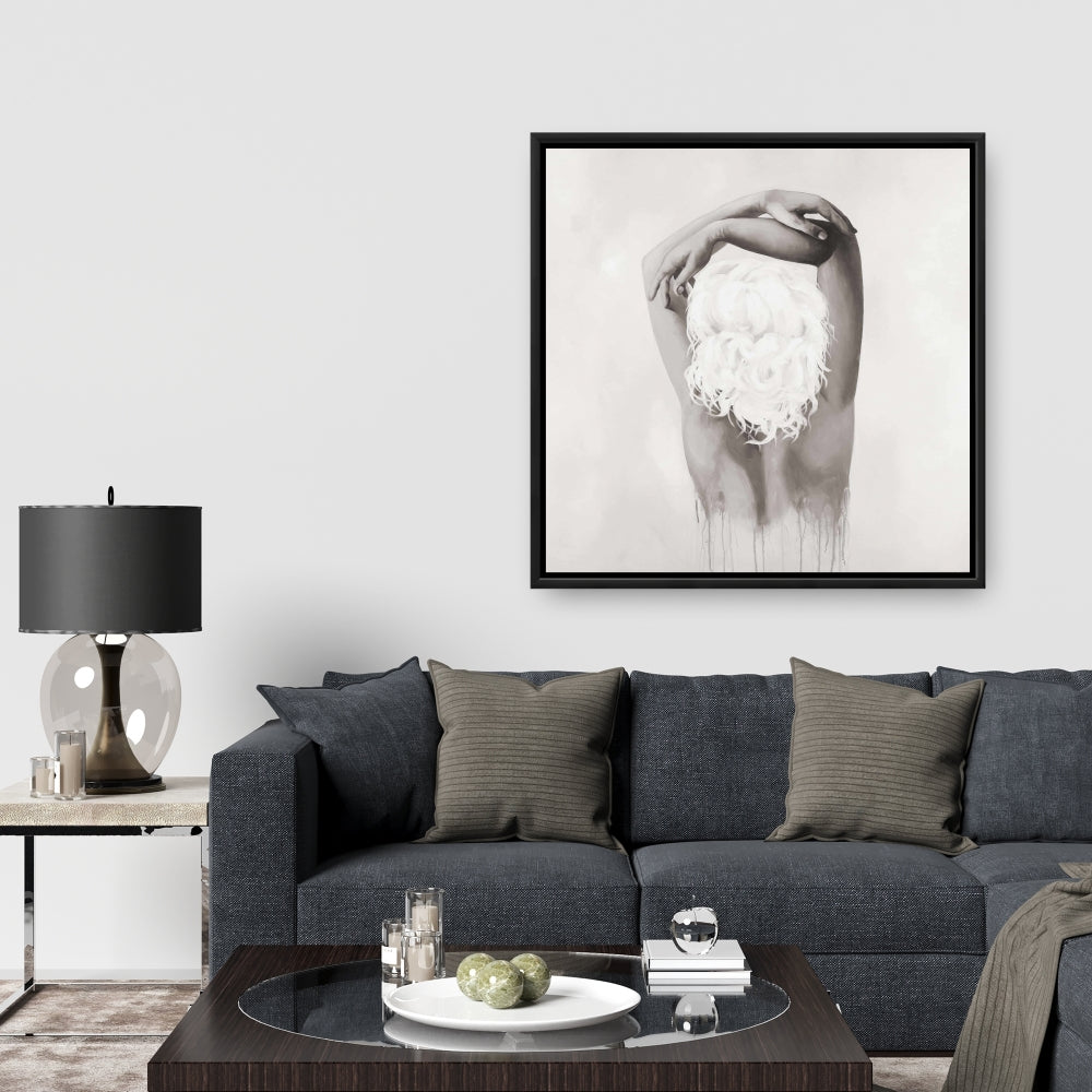 Toile figurative minimaliste sépia - Décor délicat et féminin