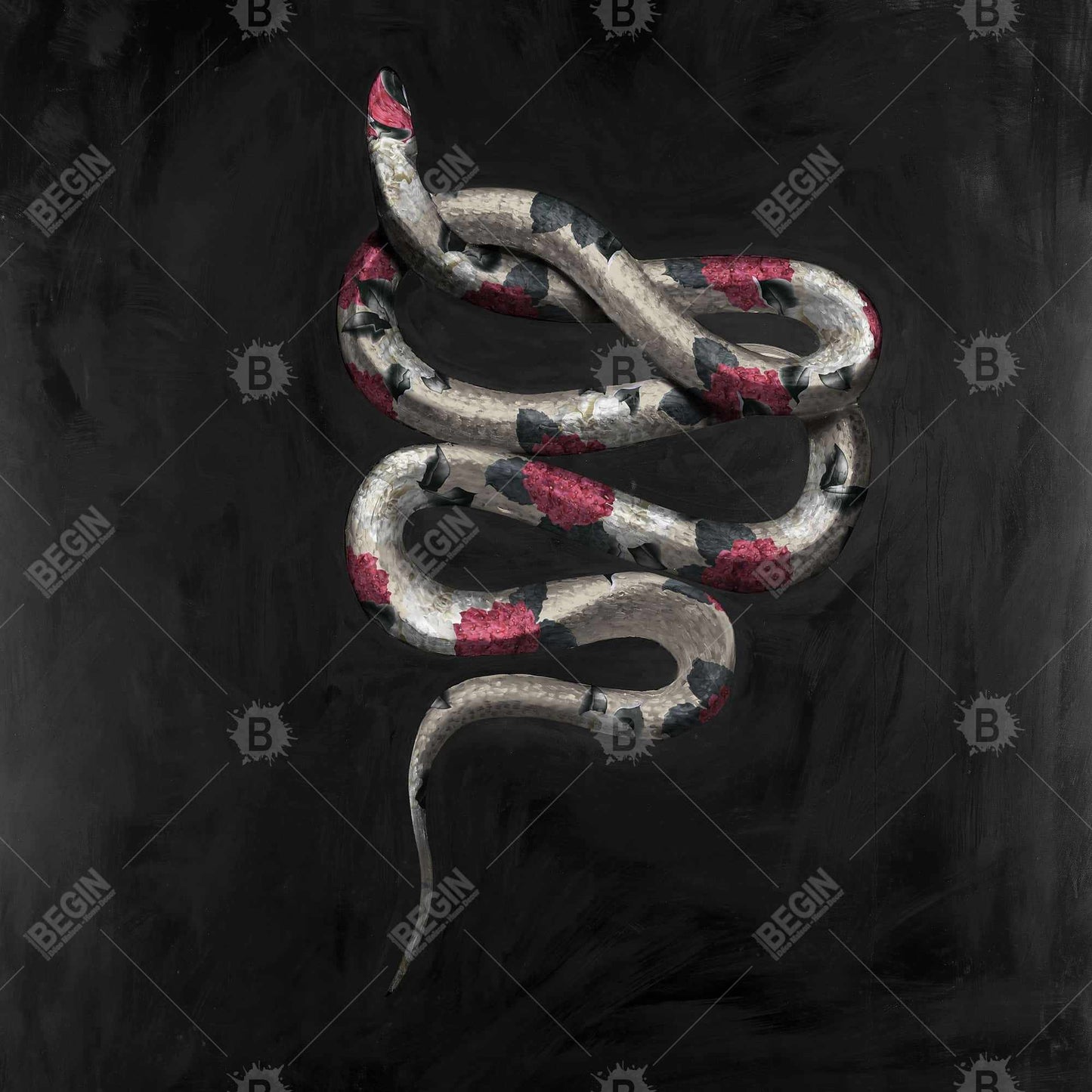 Modern Black Canvas Snake Flowers | Bedroom Home Decor Art