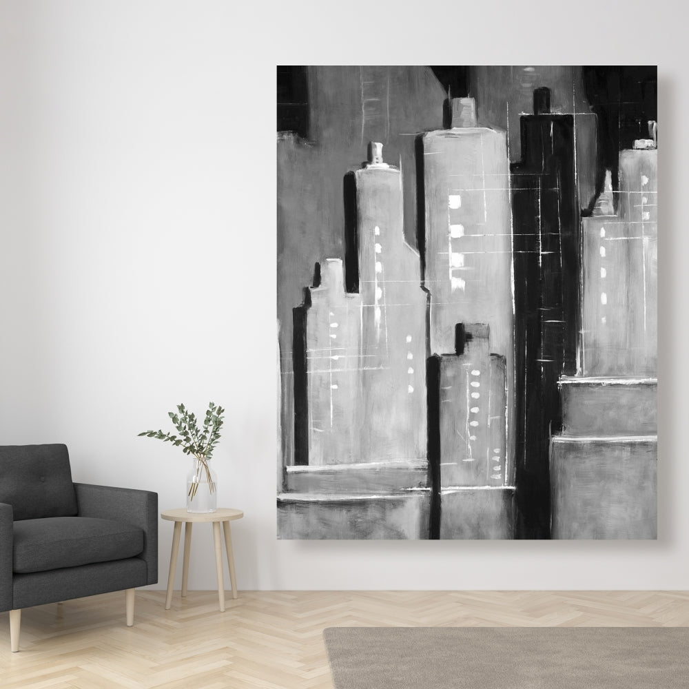 White Bedroom Canvas | Abstract Black & White Buildings Decor