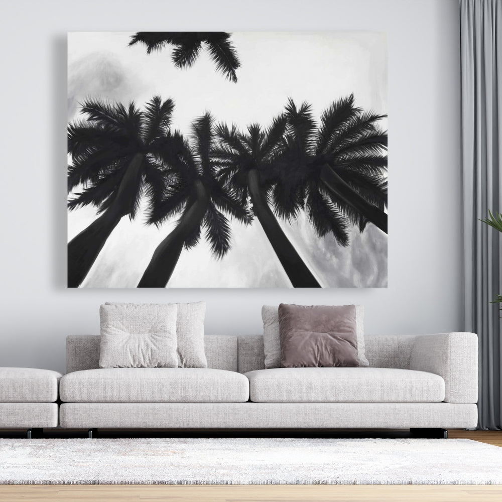 Coastal Bedroom Monochrome Canvas | Monochrome Palm Trees Decor