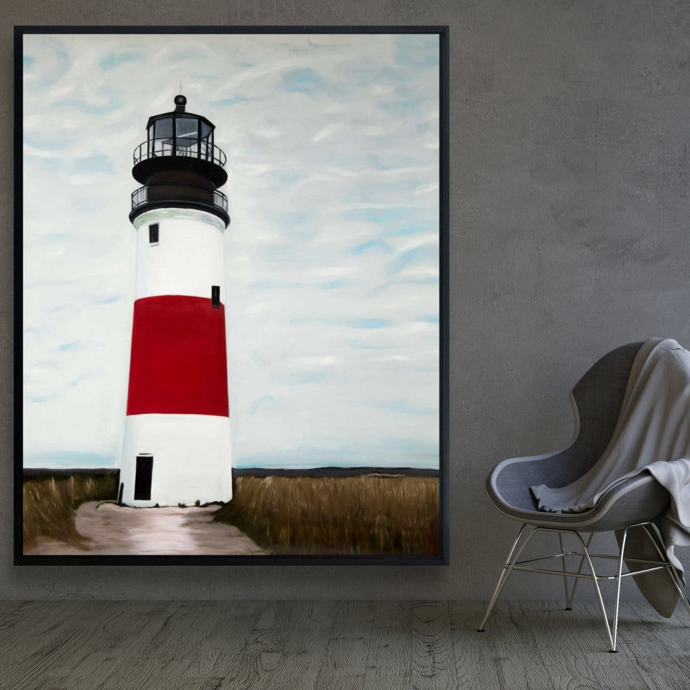 Toile bleu marine représentant le phare de Sankaty Head – Décoration d'intérieur