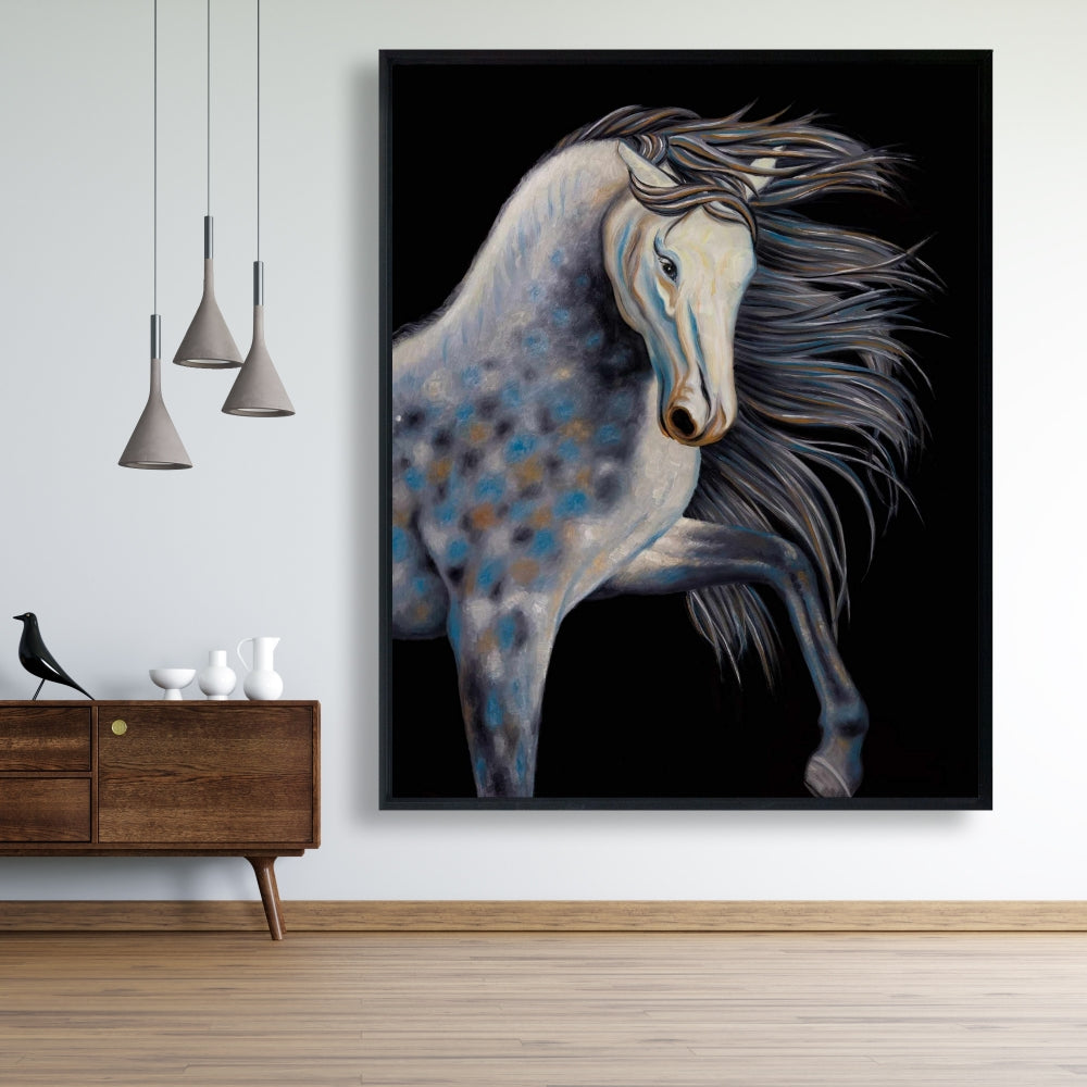 Abstract Horse Canvas - Blue Western Framed Farm Decor