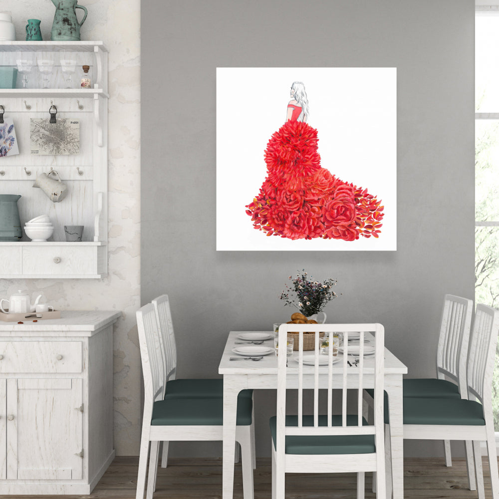 Red Romantic Bedroom Canvas - Flower Dress Home Decor Art