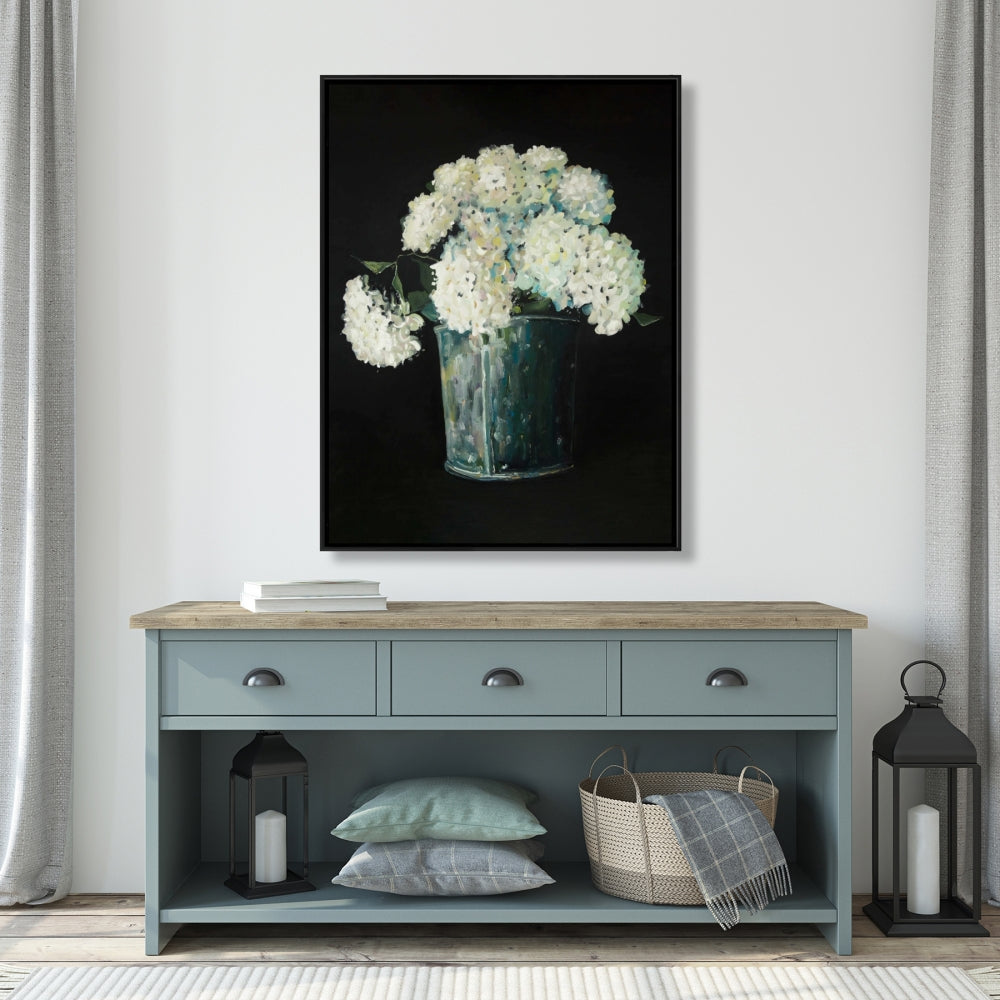 White Hydrangea Flowers Canvas Wall Art | Floral Home Decor