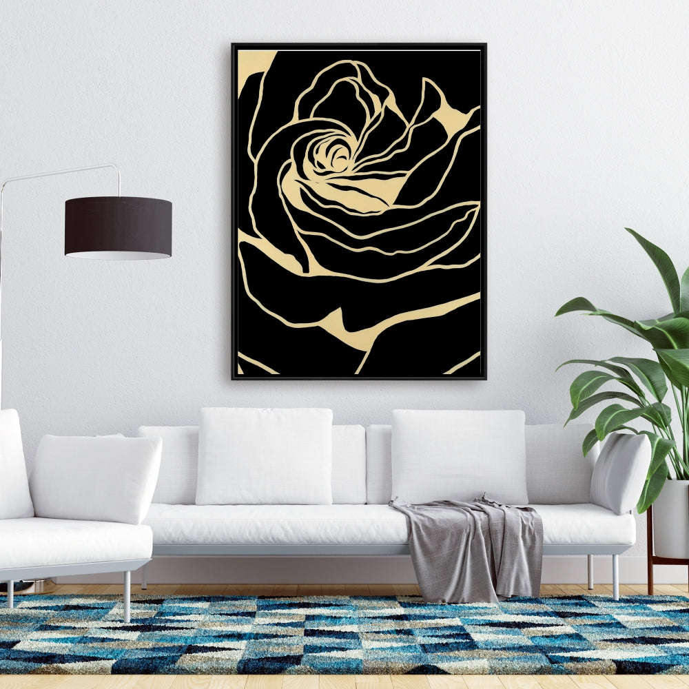 Silhouette d'une rose - Décoration sur toile encadrée à motif floral rétro