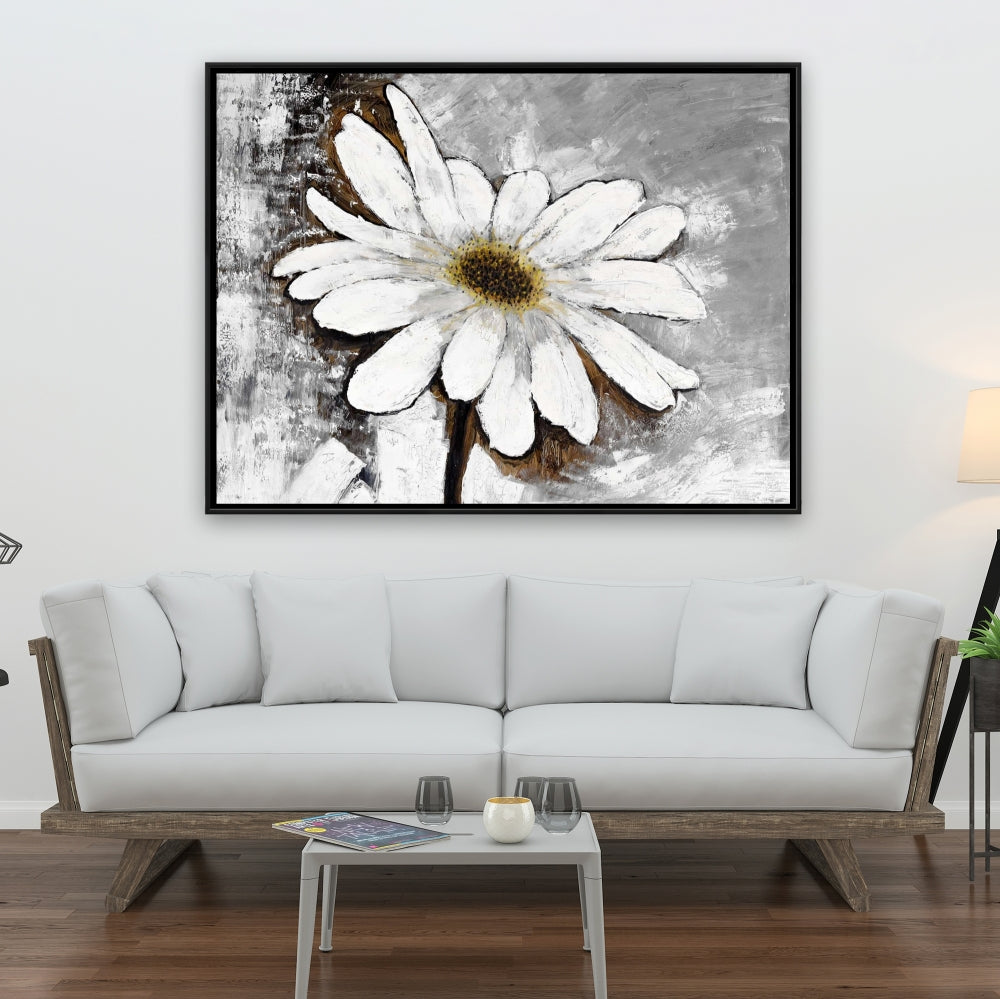 Toile florale blanche abstraite à motif marguerites | Décoration botanique pour la maison