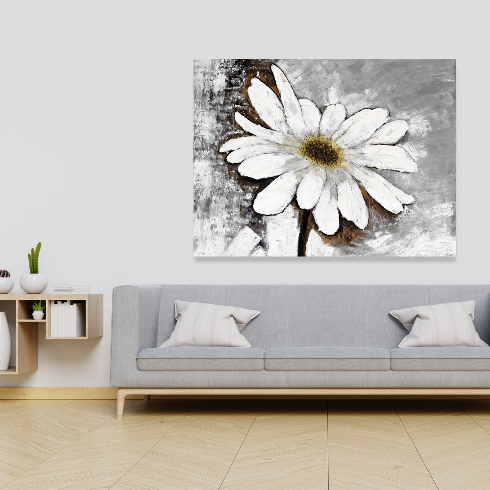 Industrial White Floral Canvas - Abstract Daisy Home Decor