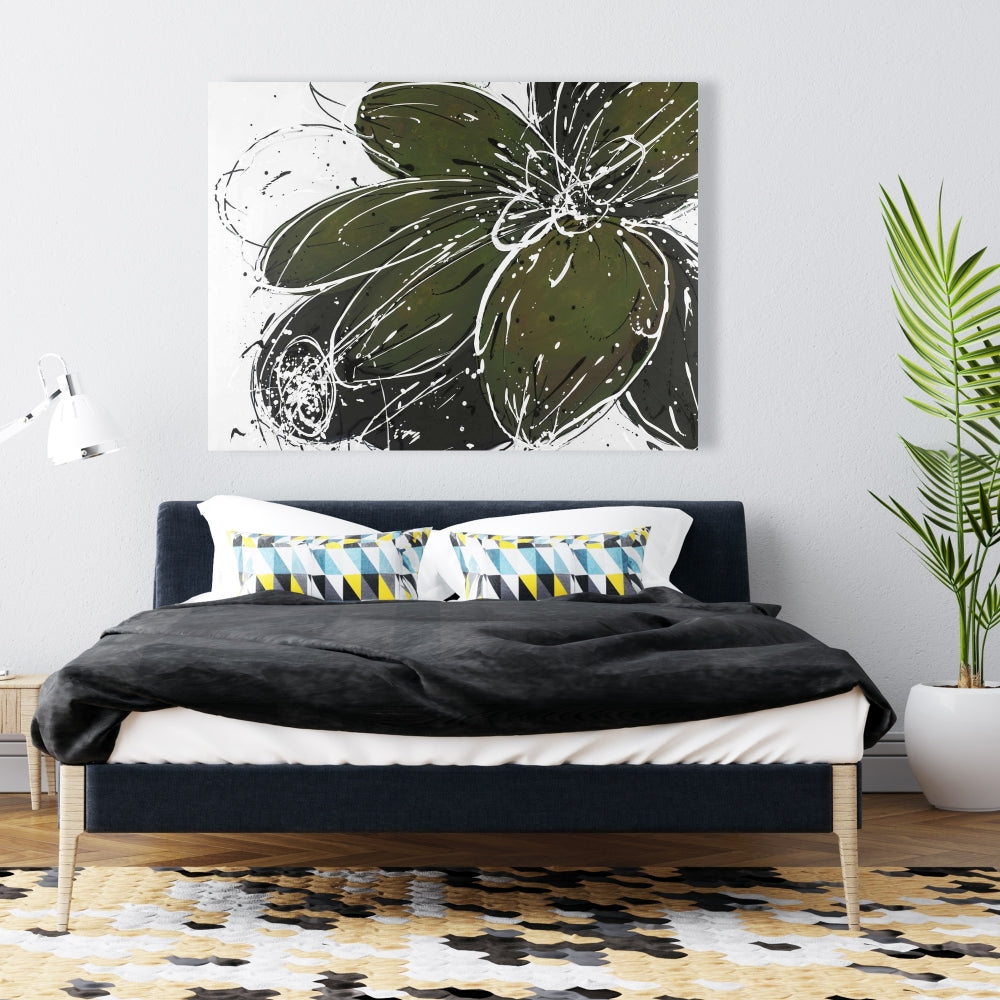 Green Flower Canvas | Floral Botanical Wall Art for Bedroom