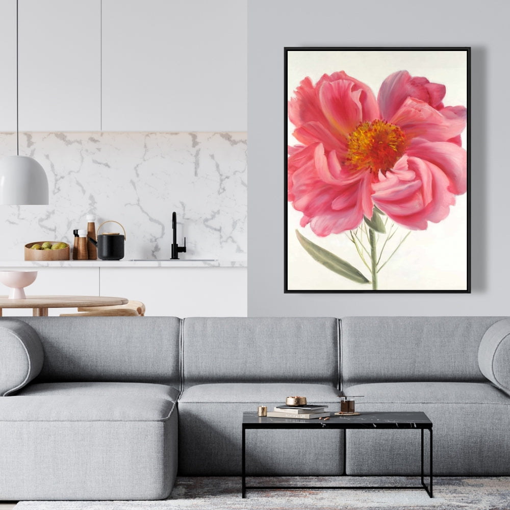 Pink Peony Flower Canvas | Botanical Home Decor - Framed Art