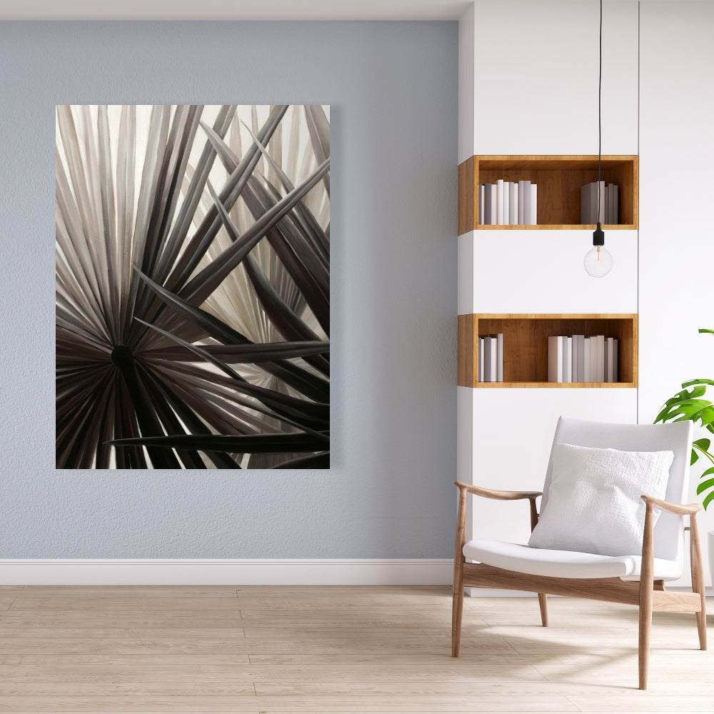 Grayscale Tropical Plants Canvas - Brown Bedroom Decor Art