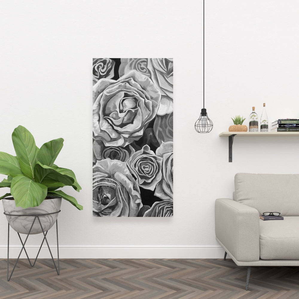 Grayscale Roses Canvas - Monochrome Floral Bedroom Decor