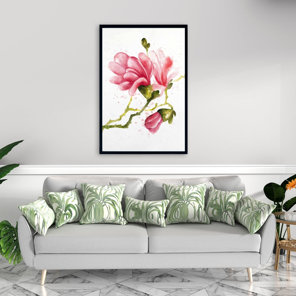 Toile encadrée Fleurs de magnolia rose | Décoration botanique pour chambre