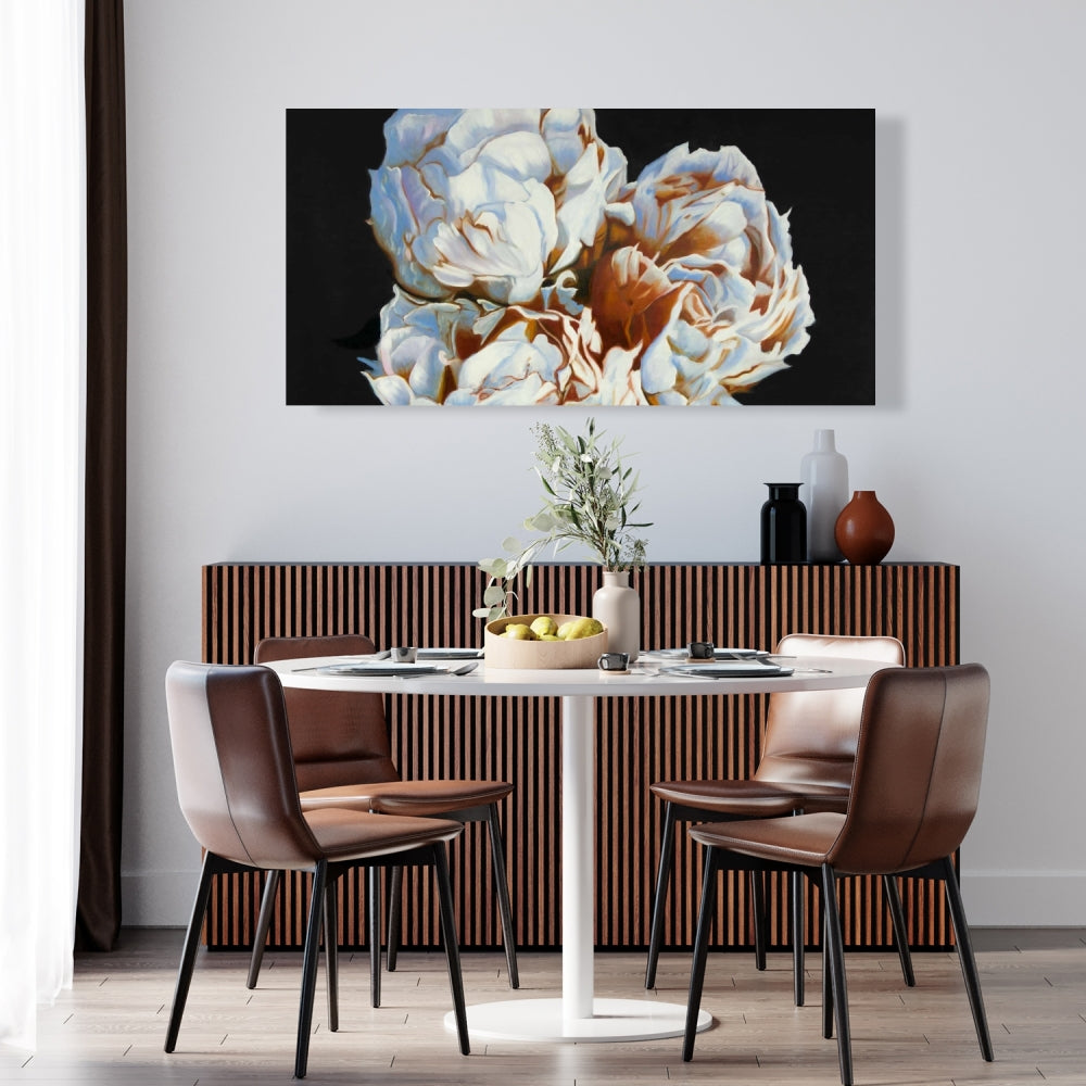 Romantic Blooming Peonies Canvas | Floral Bedroom Decor Art