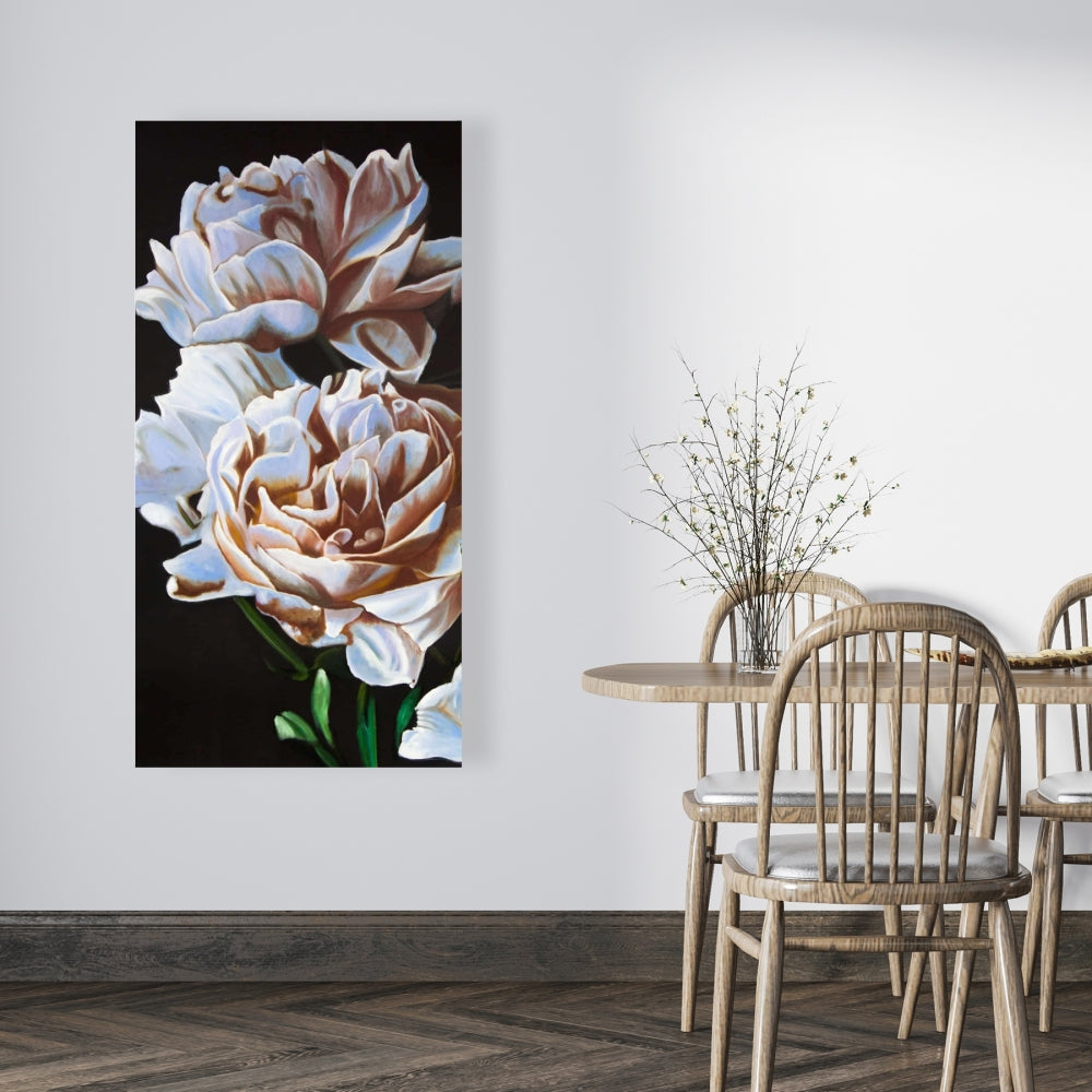Peonies Canvas - White Leaves Bedroom Wall Art Home Decor