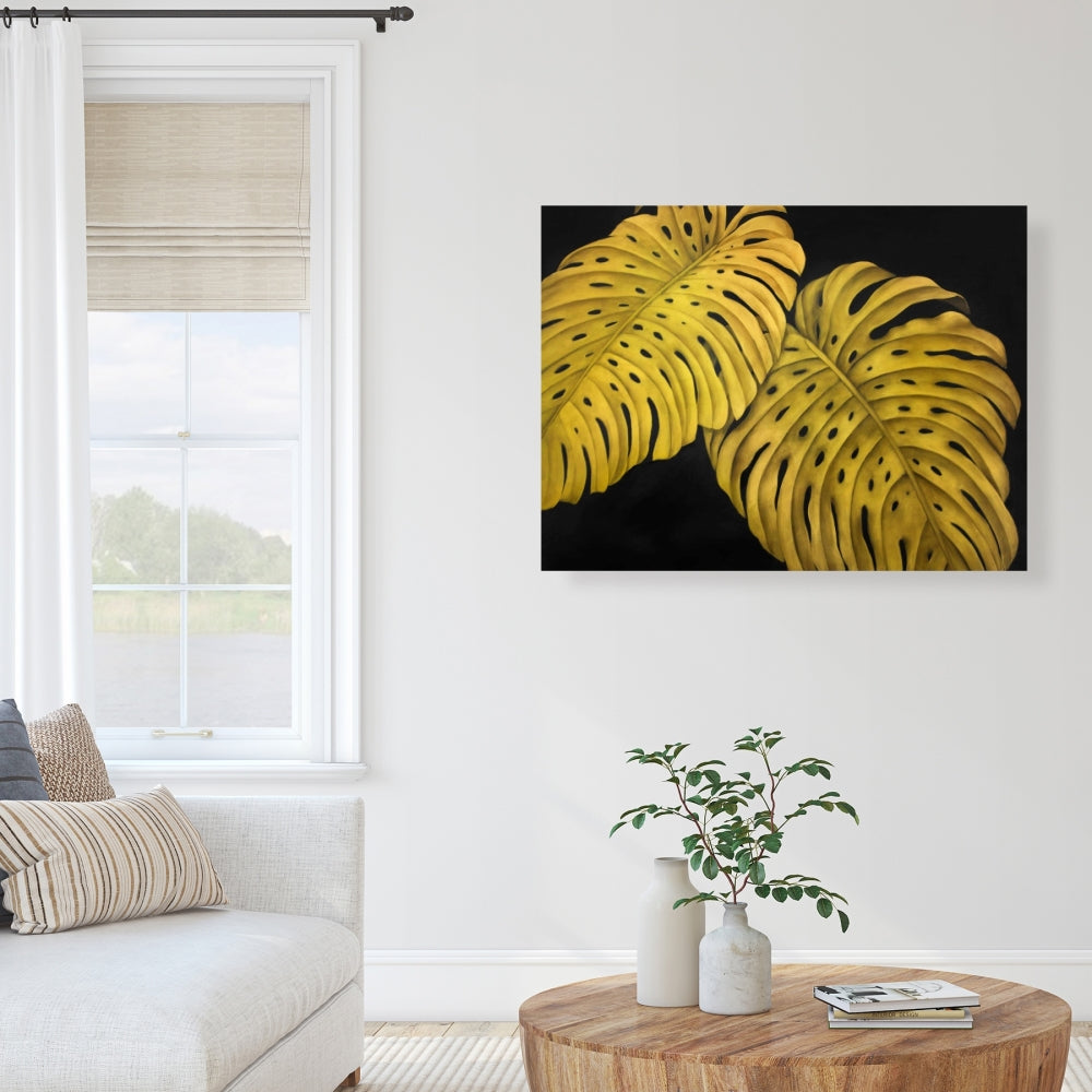 Gold Monstera Botanical Canvas | Exotic Bedroom Wall Decor