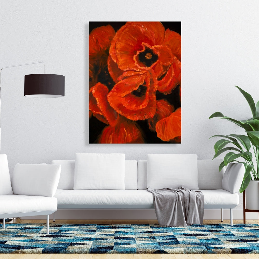 Poppy Bouquet Botanical Canvas - Contemporary Bedroom Decor