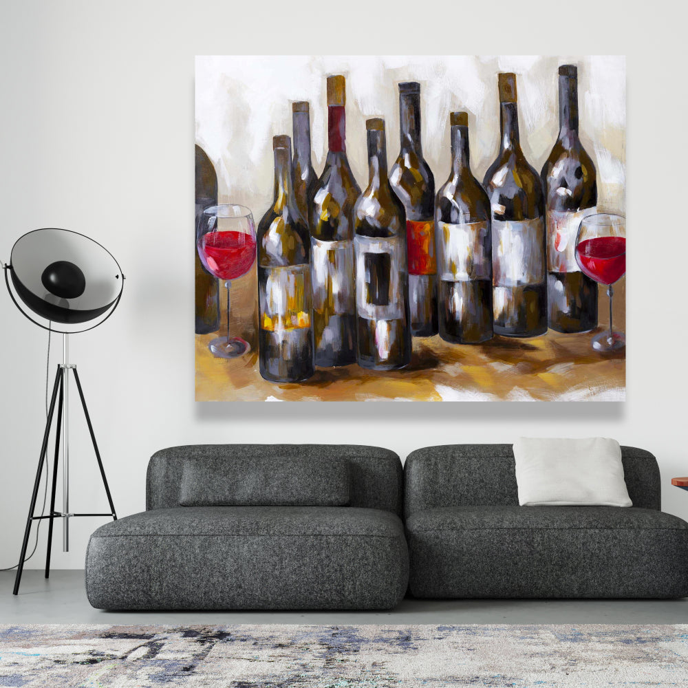 Red Wine Bottles Canvas | Contemporary Kitchen Wall Decor