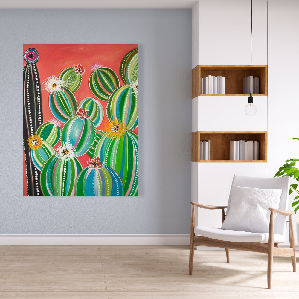 Rainbow Cactus Botanical Canvas | Exotic Livingroom Decor