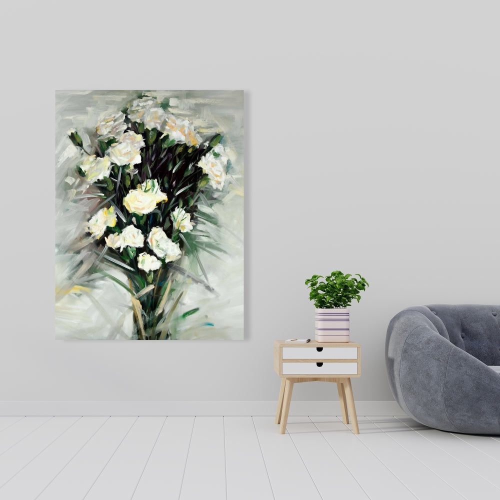 Lisianthus White Bouquet Canvas | Contemporary Bedroom Decor