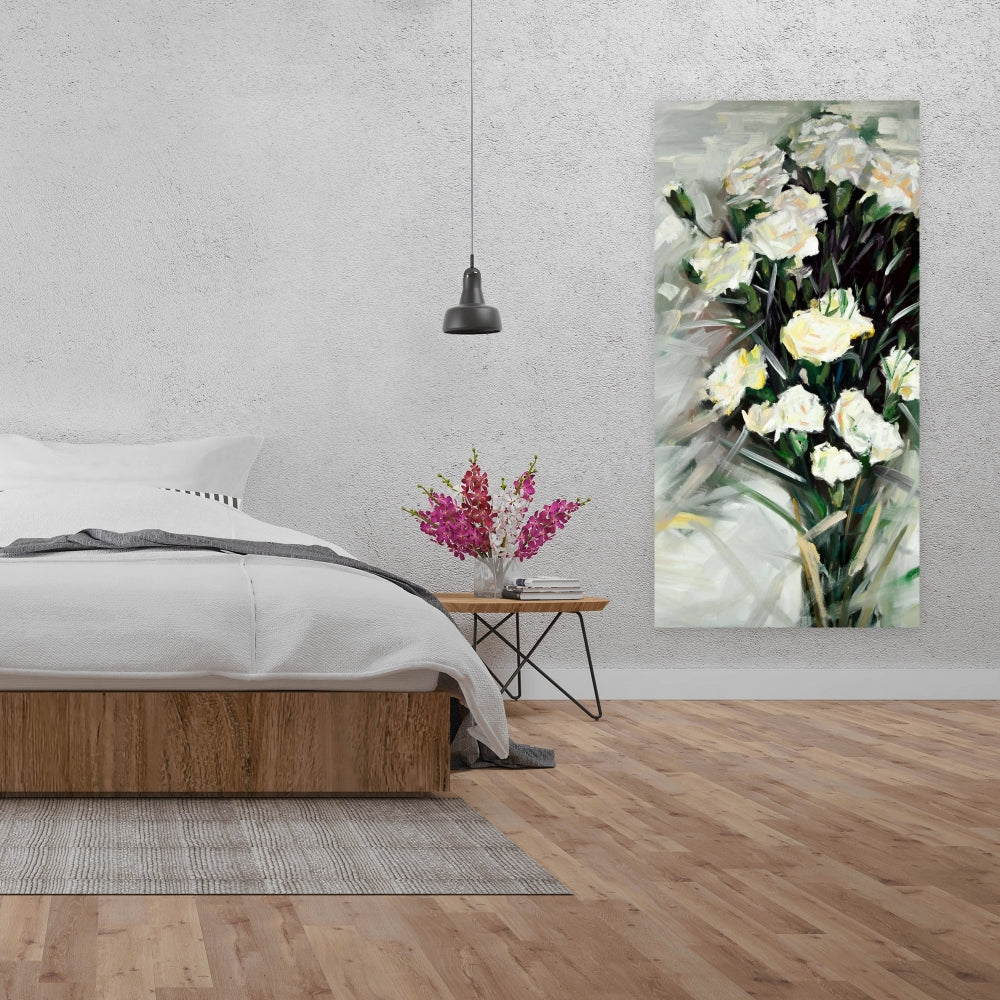 Lisianthus White Bouquet Canvas | Contemporary Bedroom Decor