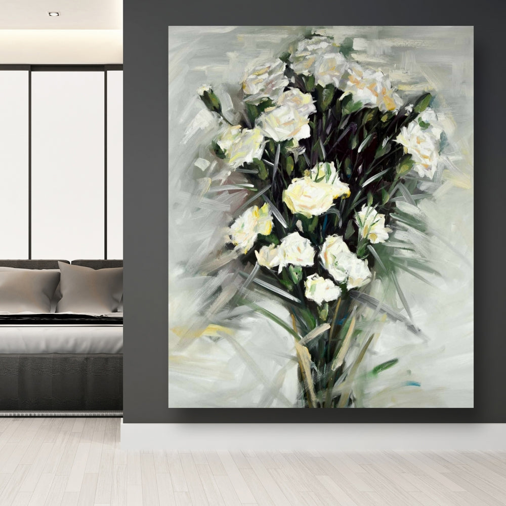 Lisianthus White Bouquet Canvas | Contemporary Bedroom Decor