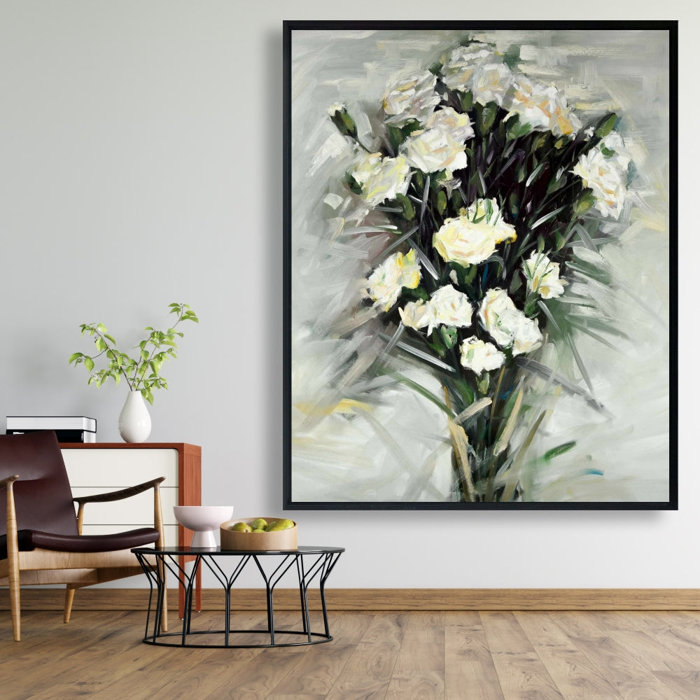 Toile « Bouquet de lisianthus blanc » | Décoration murale florale pour chambre