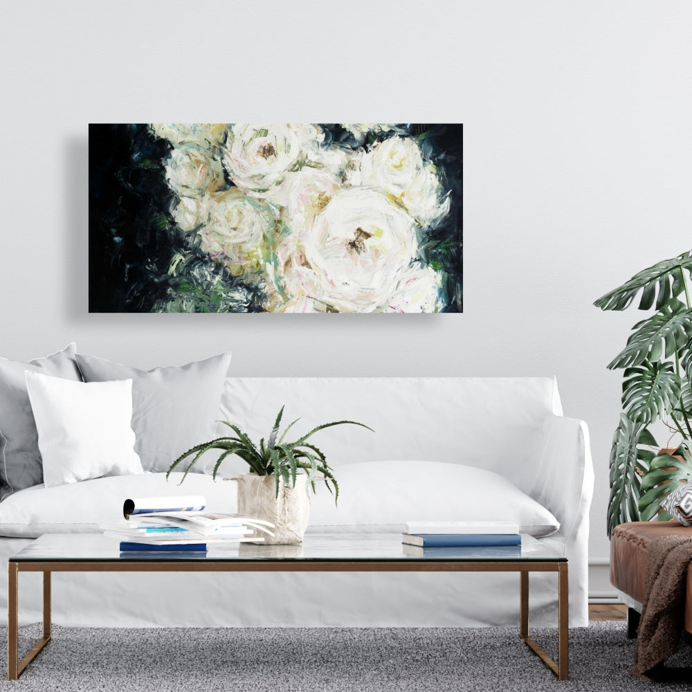Garden Roses Botanical White Floral Canvas - Home Decor Art