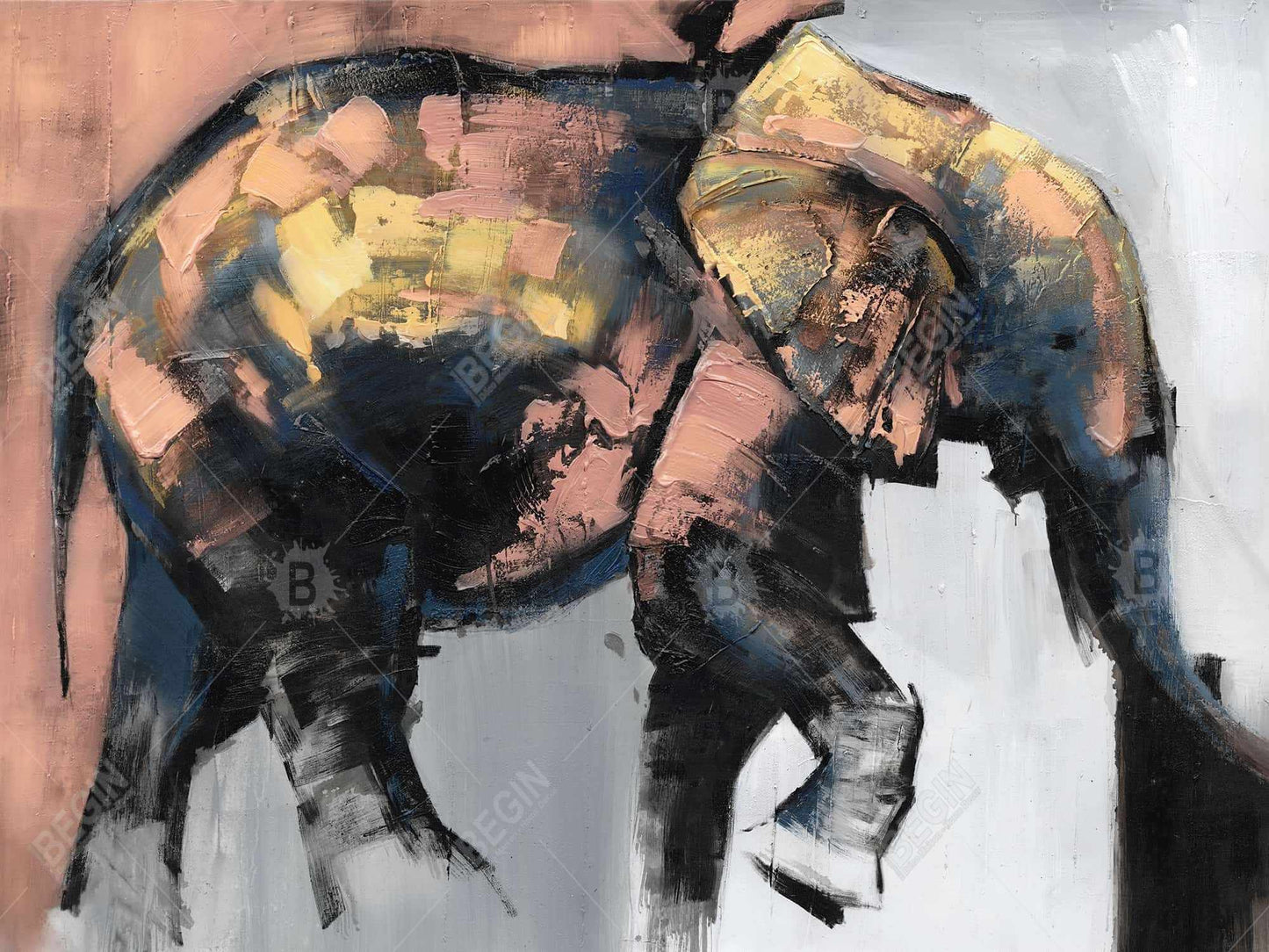 Magnifique toile d'éléphant - Décoration intérieure contemporaine grise