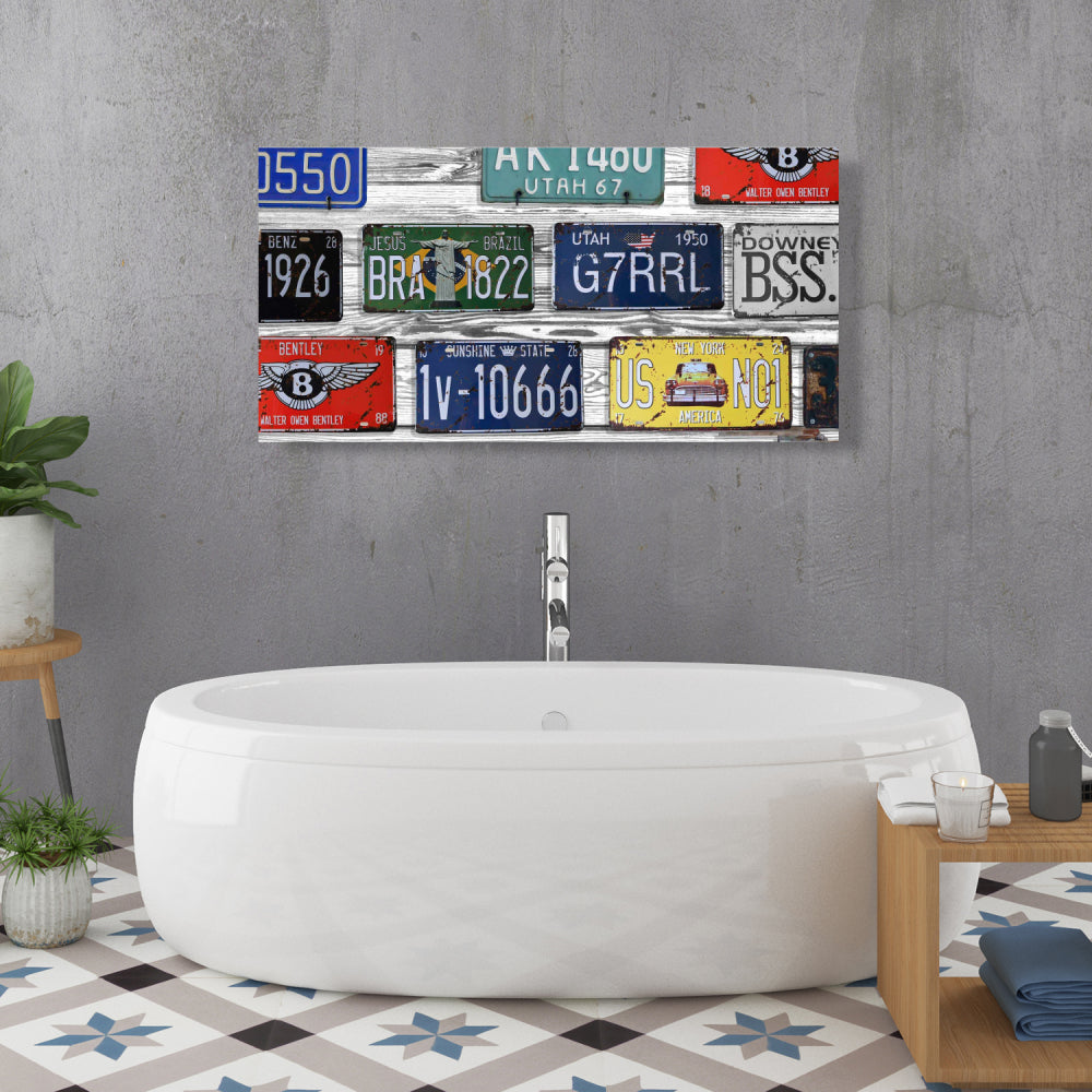 Blue Number Plates Canvas | Man Cave Wall Decor | Home Art