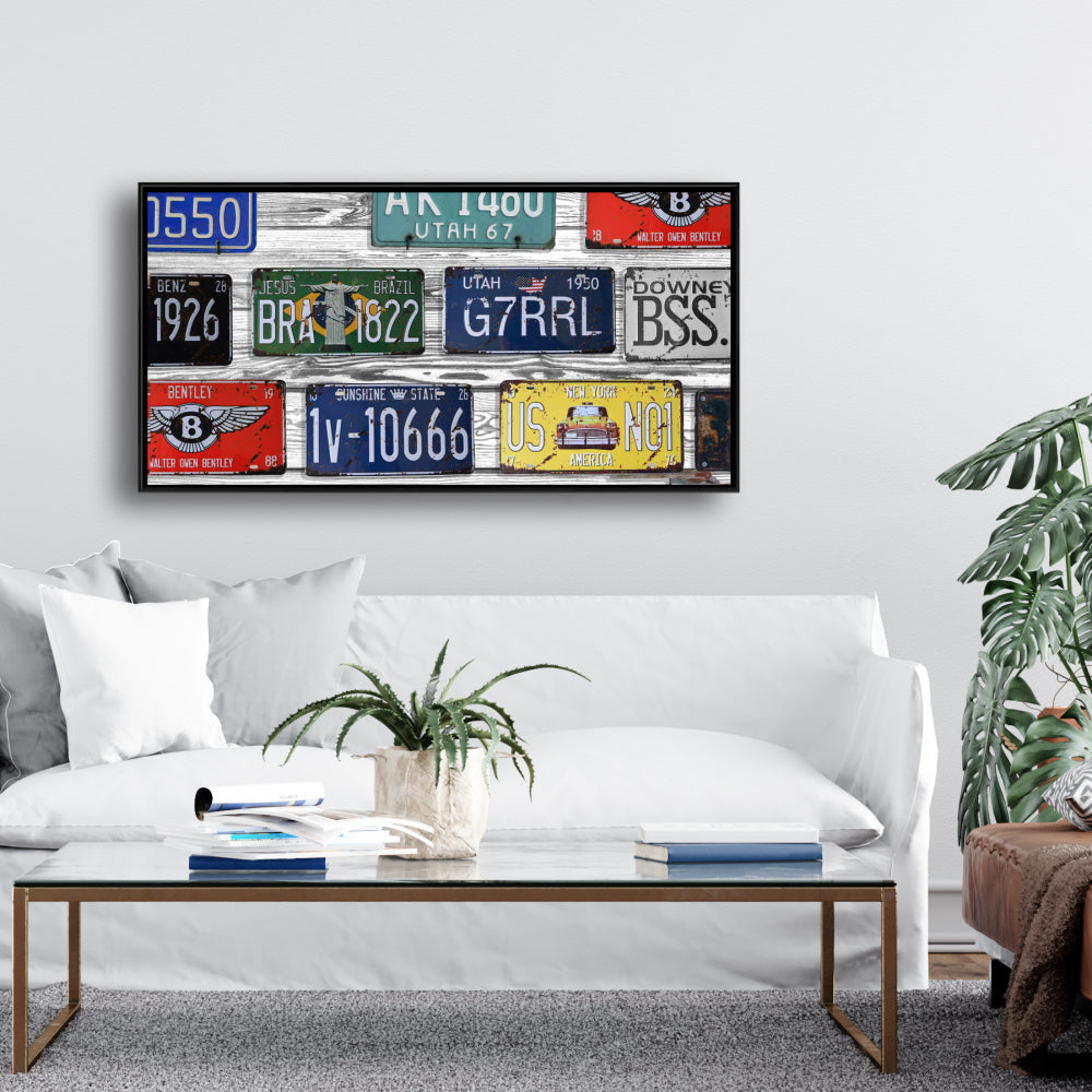 Shapes Industrial Blue Framed Canvas - Number Plates Decor