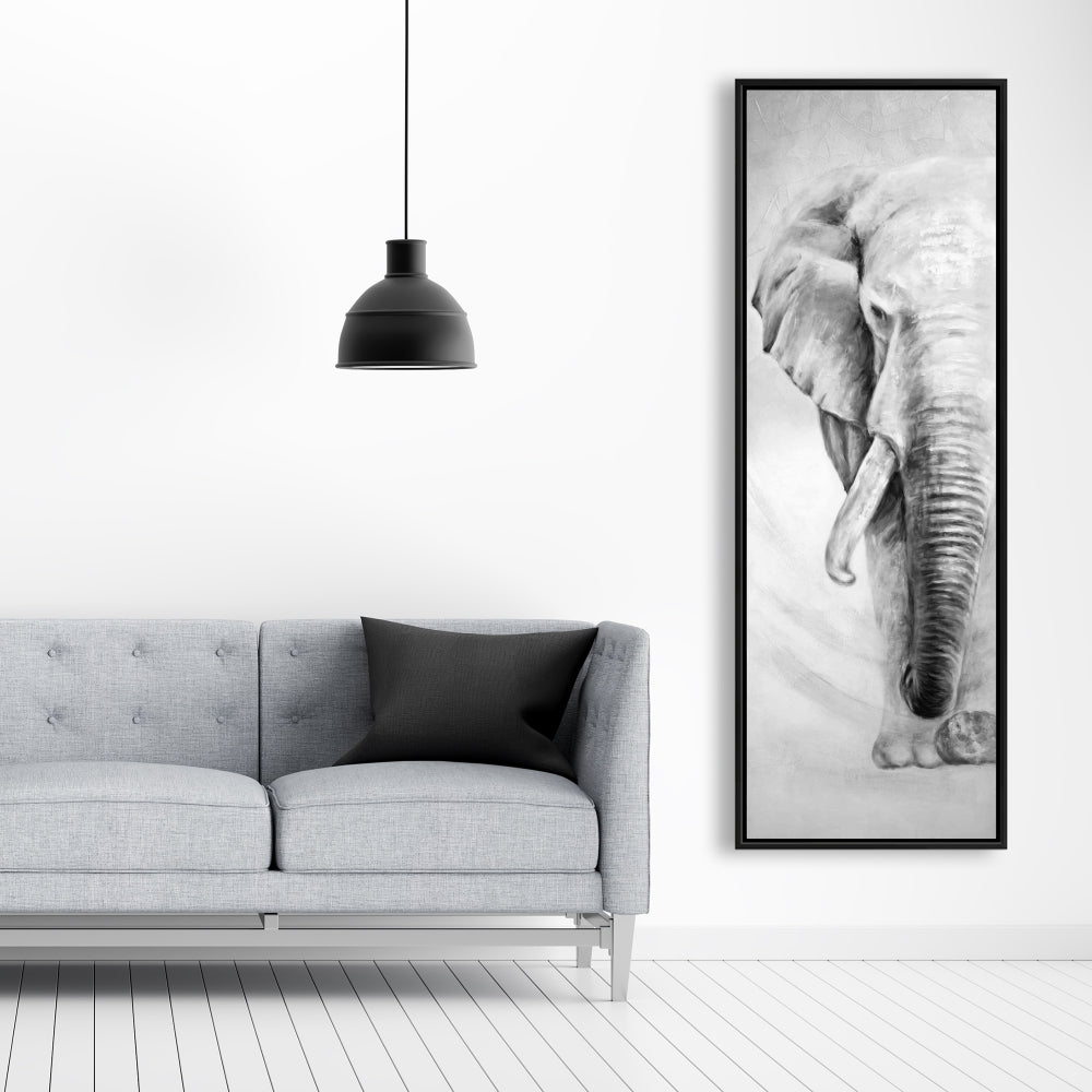 Toile minimaliste grise représentant un grand éléphant | Décoration d'intérieur encadrée