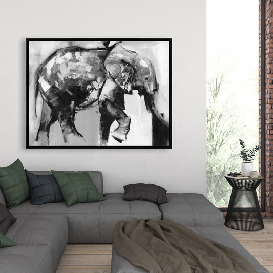 Beautiful Monochrome Elephant | Gray Animals Framed Canvas
