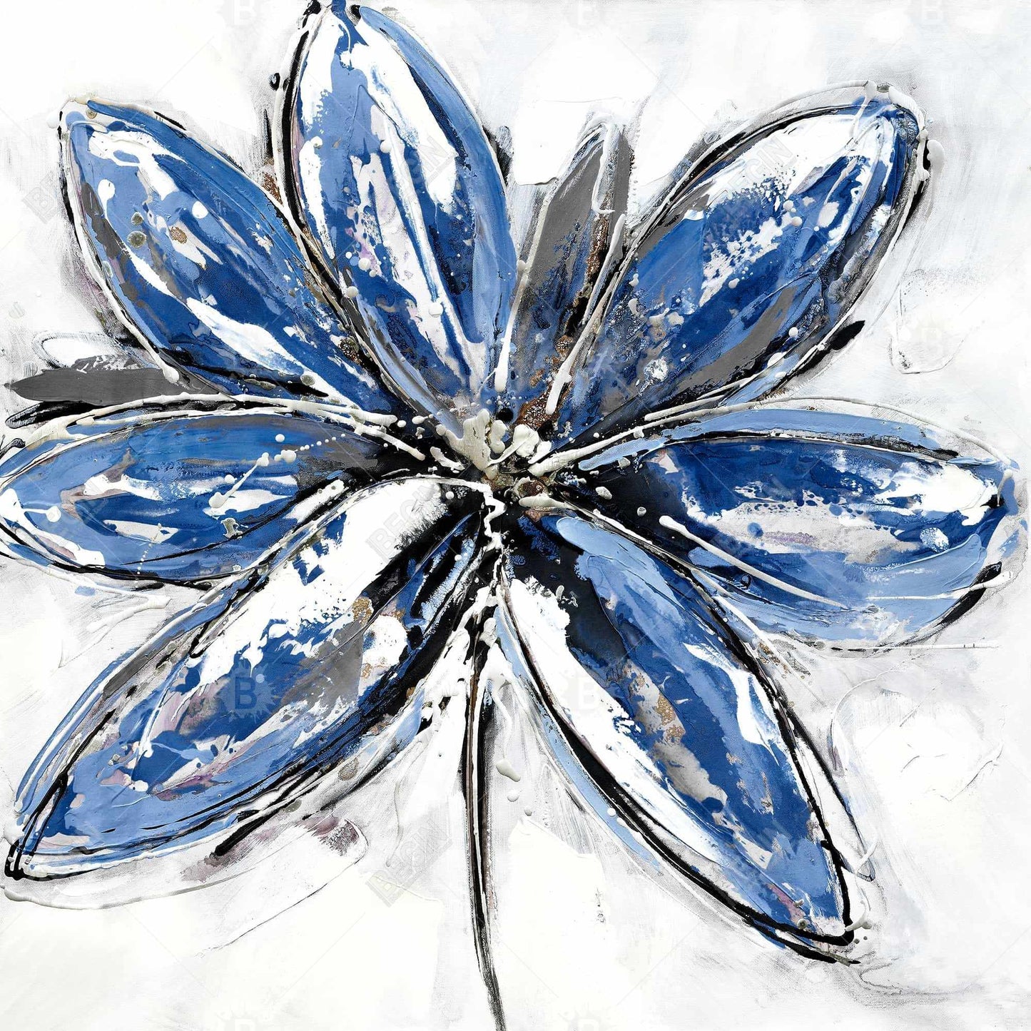 Classic Blue Botanical Canvas - Blue Petal Bedroom Decor