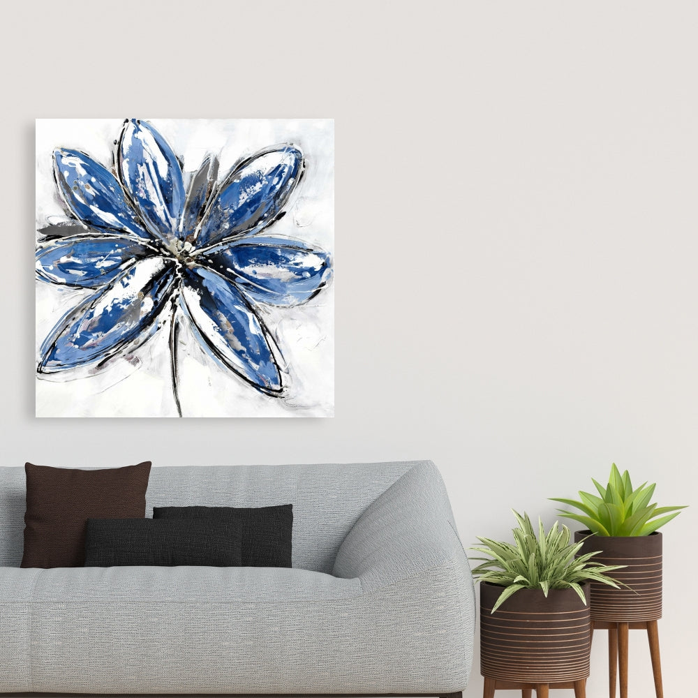 Classic Blue Botanical Canvas - Blue Petal Bedroom Decor