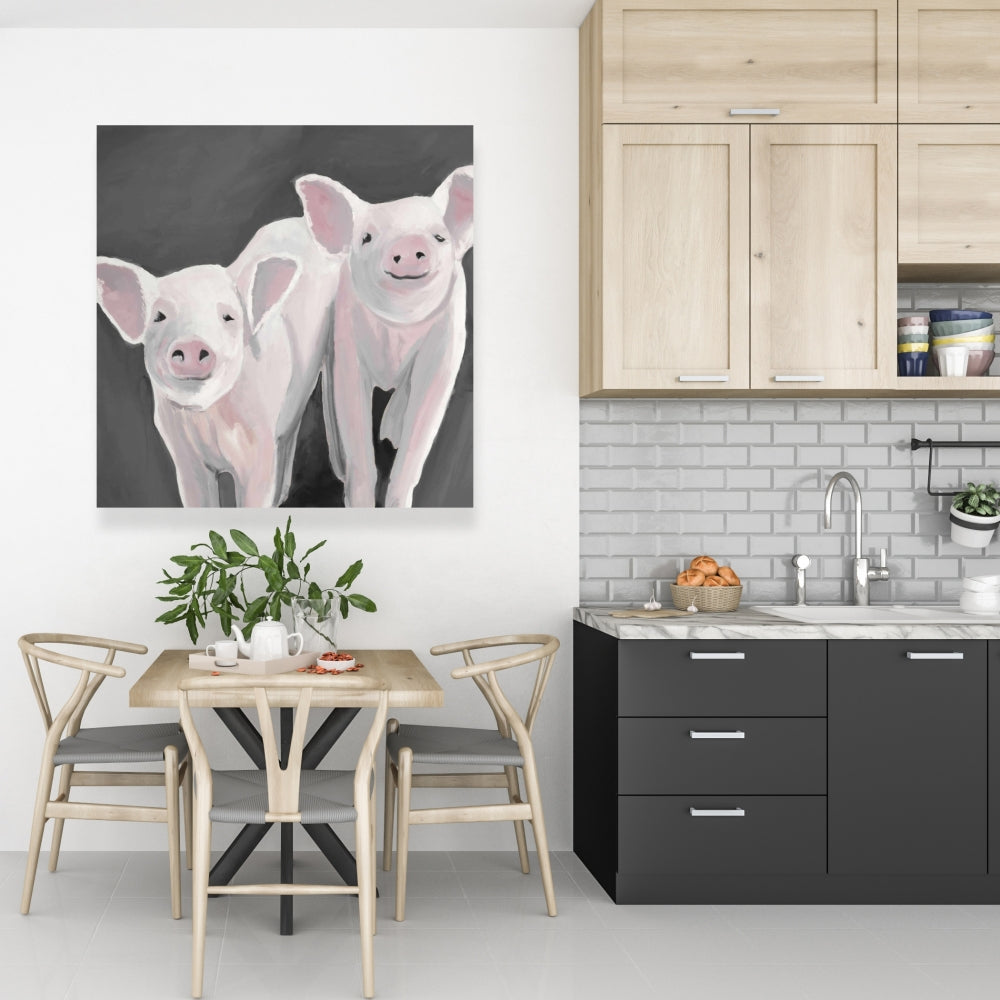 Rustic Gray Canvas - Two Little Piglets - Home Decor Art