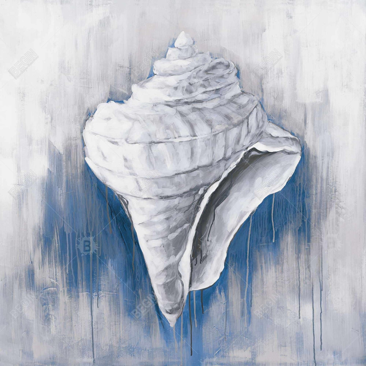 Blue Conical Shell Canvas - Coastal Bathroom Decor Artwork