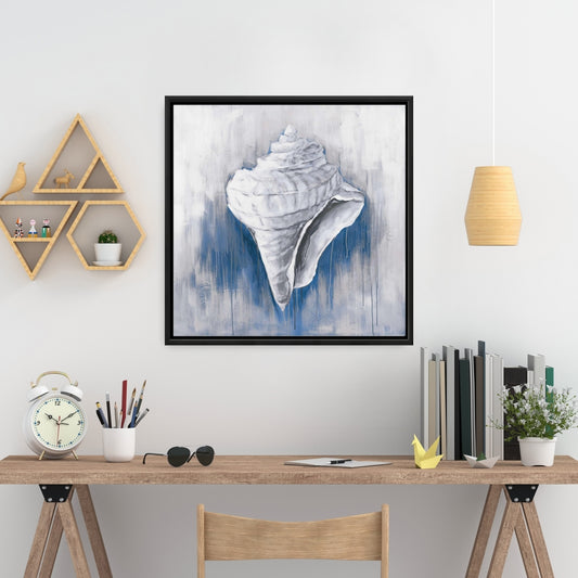 Blue Conical Shell Canvas | Coastal Home Decor Wall Art